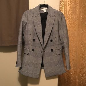 Oversized Grey Houndstooth Plaid Blazer